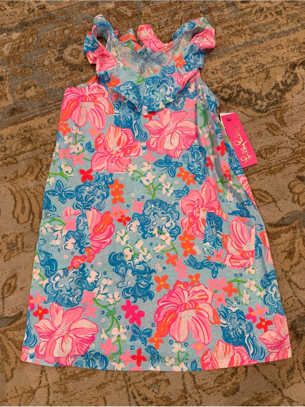 Lilly Pulitzer Girls Floral Ruffle Dress in Pink, Blue, Green